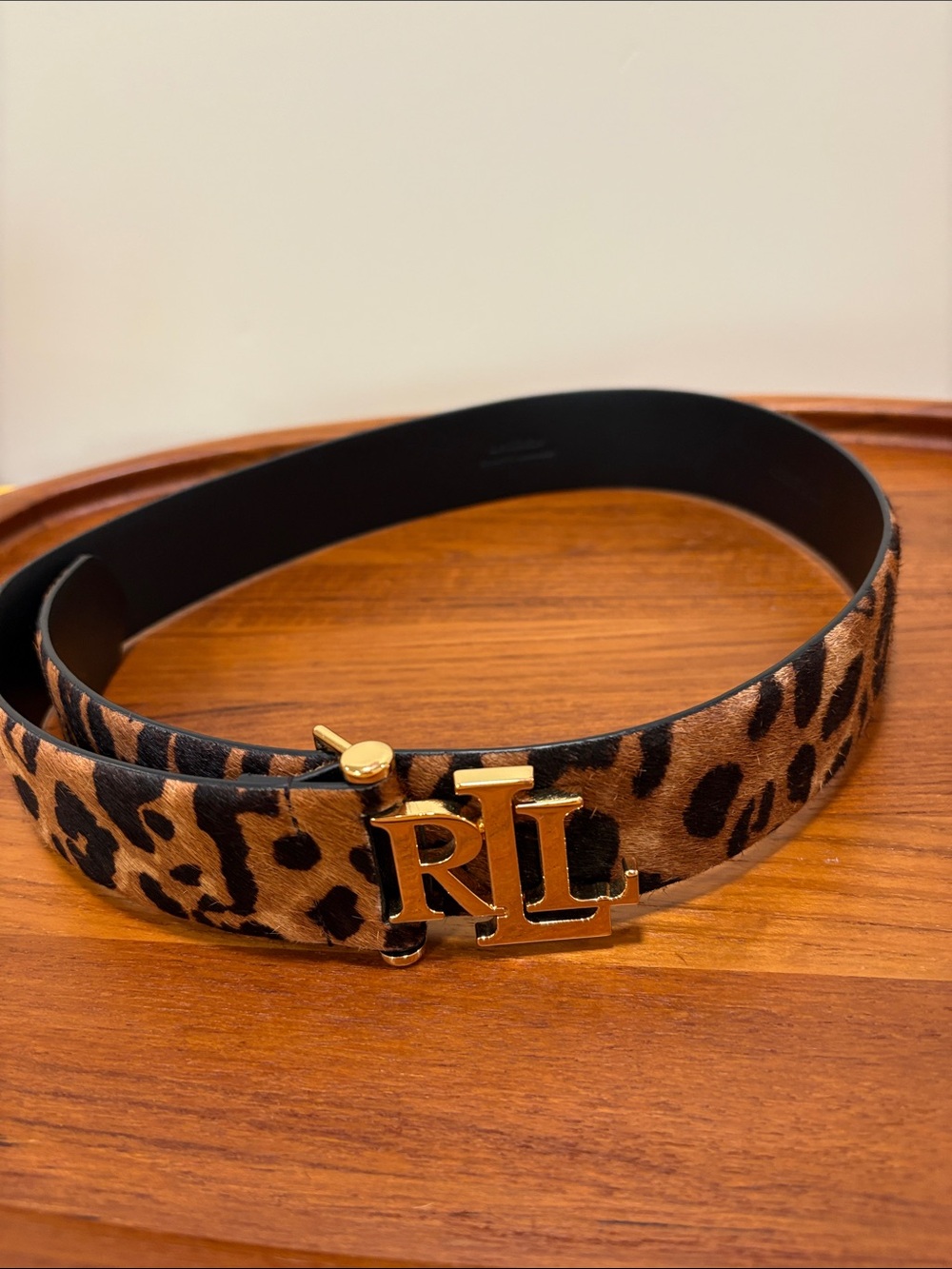 Ralph Lauren Leather Animal Print Logo Gold Tone Belt—STUNNING!! Like New! Small